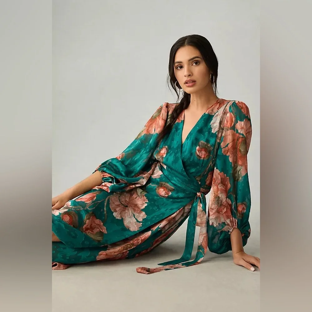 NWT Anthropologie Hutch Floral V-Neck Textured Wrap Maxi Dress - Picture 2 of 13